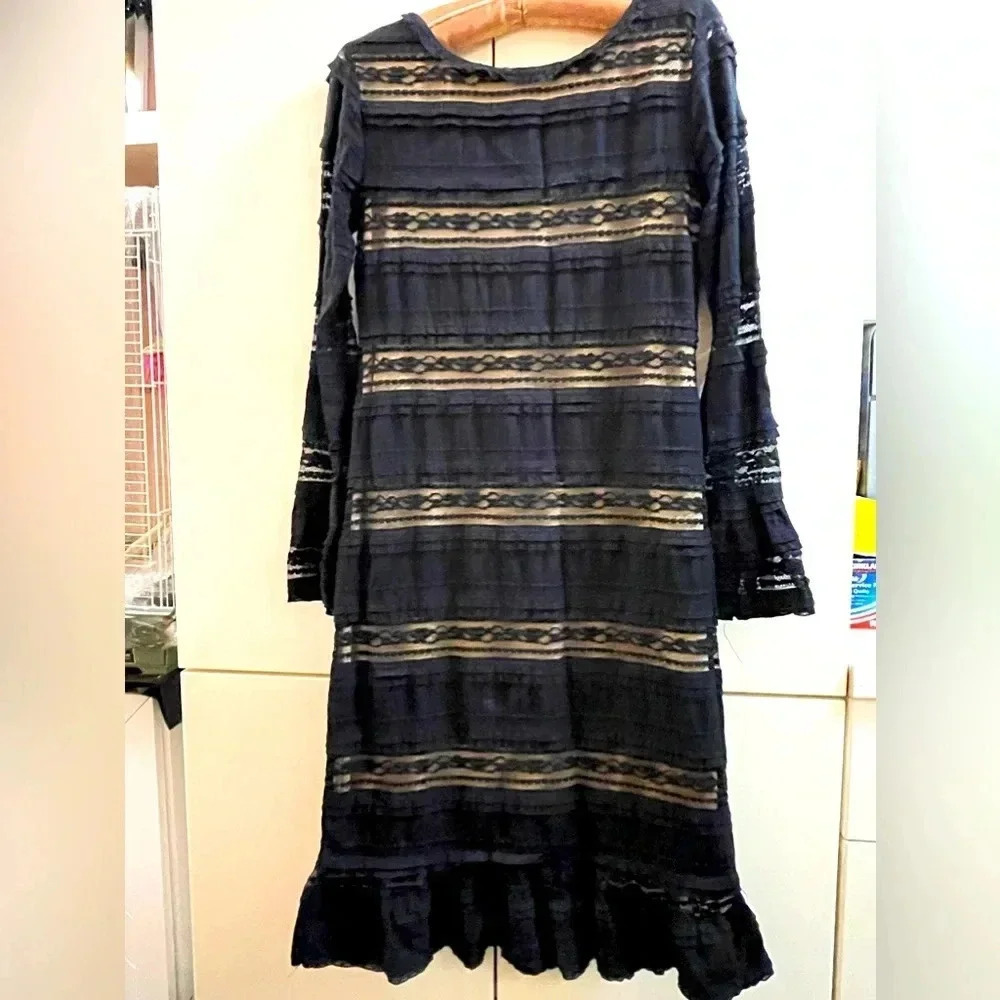 VTG Max studio crochet lace midi cocktail lined  dress Sz XS black color